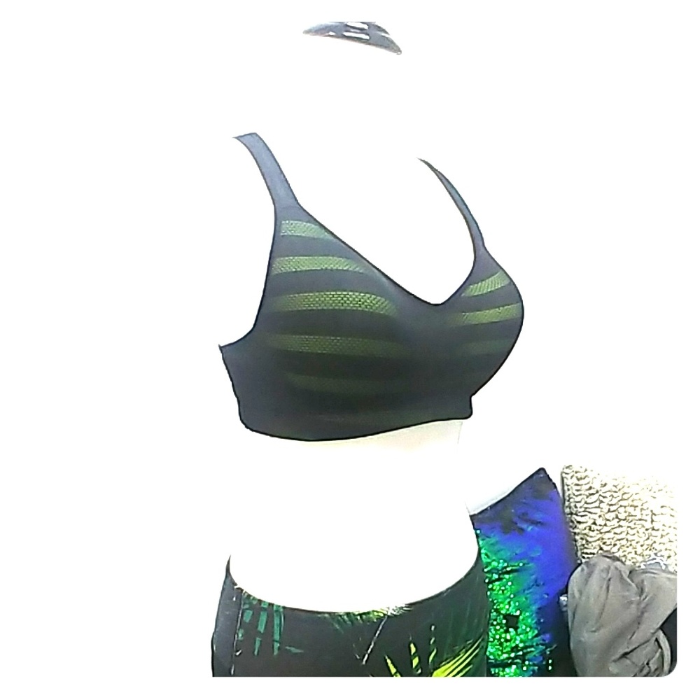 Mesh detail neon pole dance yoga crop top bra